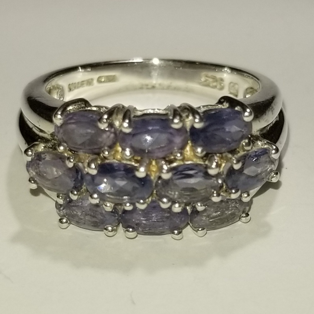 1.7 Carat Iolite Triple Row Ring